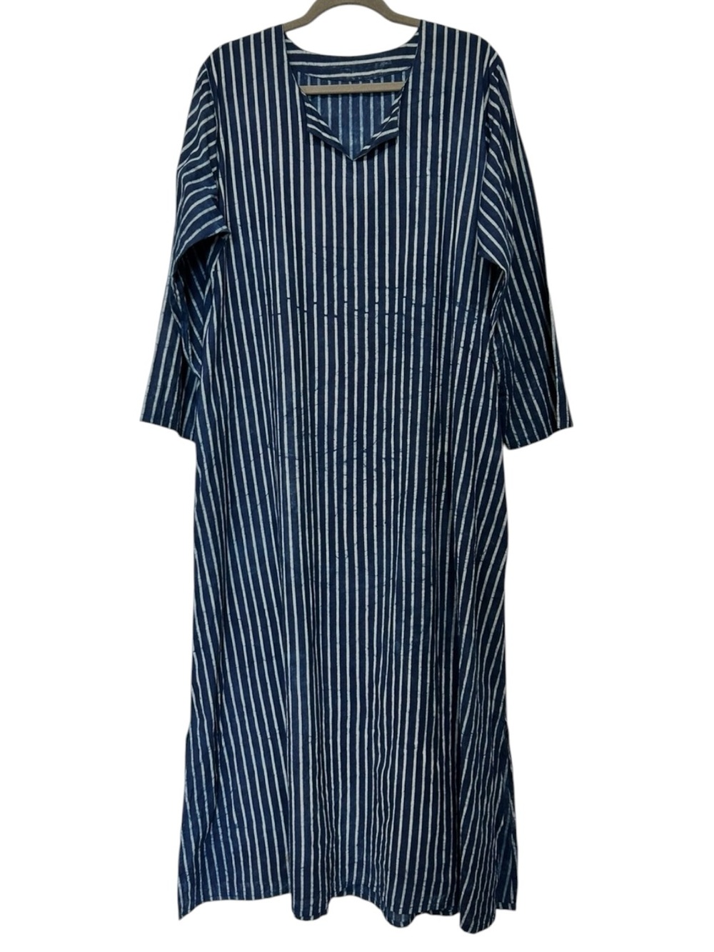 Indigo Stripe Resort Kaftan Cotton Boho Chic Coastal Loungewear Beach Maxi Dress